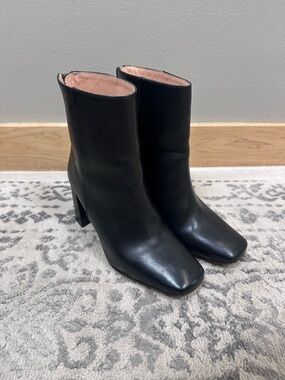 J Crew Black Leather Square-Toe Ankle Boots